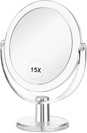 Vanity Mirror Makeup Mirror with Stand, 1X/15X Magnification Double Sided 360 Degree Swivel Magnifying Mirror, 6.25 Inch Portable Table Desk Counter Top Mirror Bathroom Shaving Mirror
