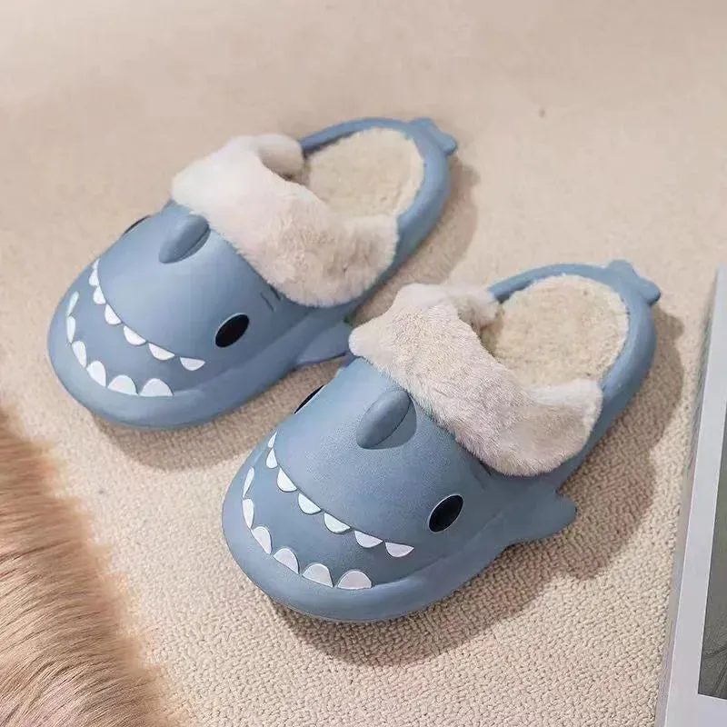 Winter Shark Slippers Couple Removable Liner Warm Cute Women Shark Slides Plush Cotton Flip Flops Men Indoor Cotton Flat Shoes