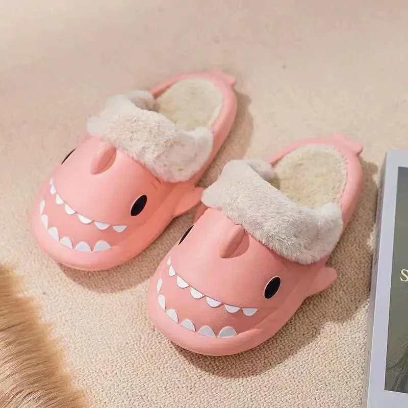 Winter Shark Slippers Couple Removable Liner Warm Cute Women Shark Slides Plush Cotton Flip Flops Men Indoor Cotton Flat Shoes
