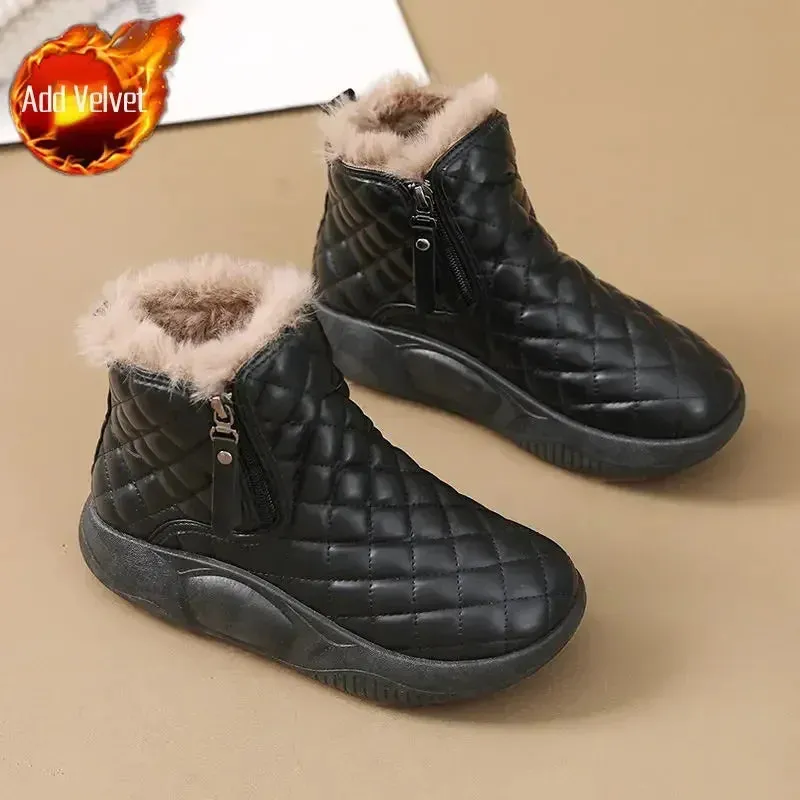 Woman Shoes Round Toe Elegant With Medium Heels Platform Snow Boots for Women Chunky Demi-season Anti Slip New In Spring Autumn