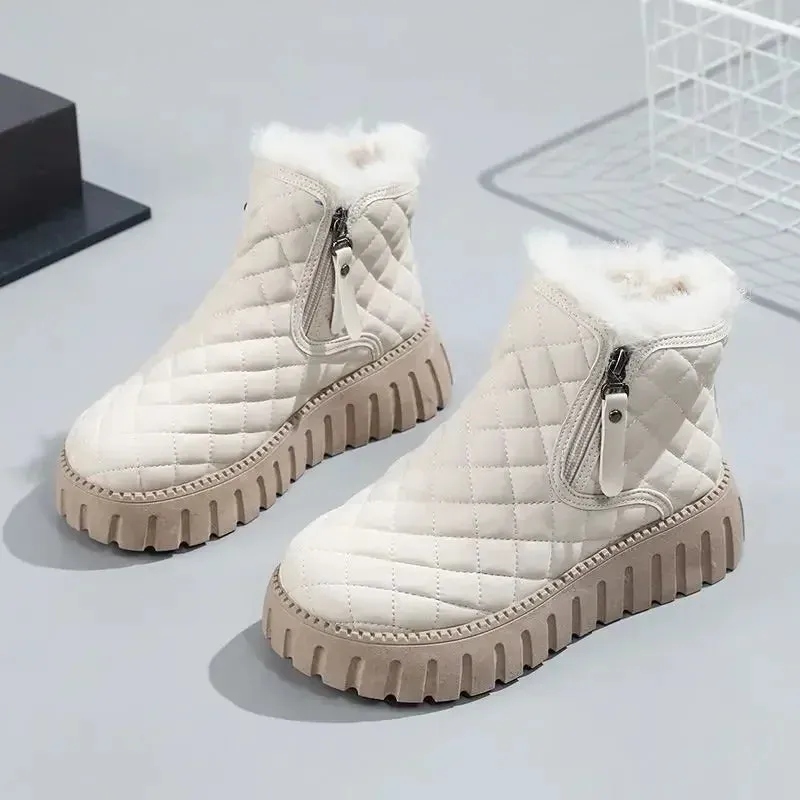 Woman Shoes Round Toe Elegant With Medium Heels Platform Snow Boots for Women Chunky Demi-season Anti Slip New In Spring Autumn