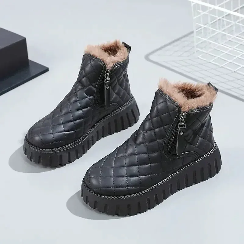 Woman Shoes Round Toe Elegant With Medium Heels Platform Snow Boots for Women Chunky Demi-season Anti Slip New In Spring Autumn