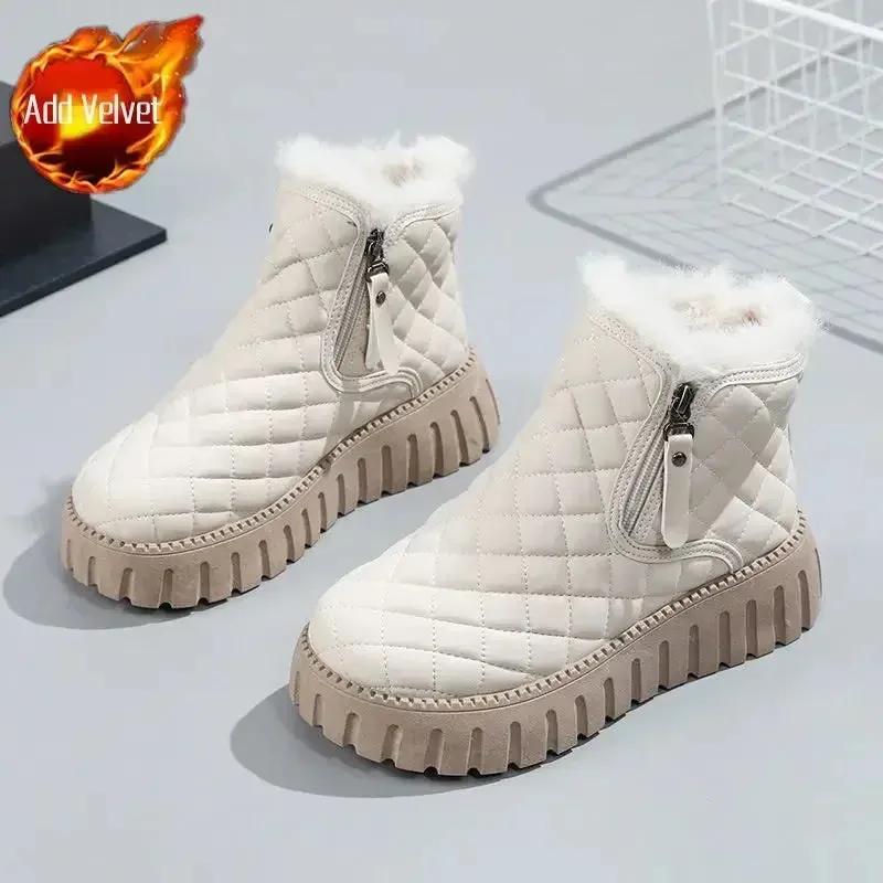 Woman Shoes Round Toe Elegant With Medium Heels Platform Snow Boots for Women Chunky Demi-season Anti Slip New In Spring Autumn