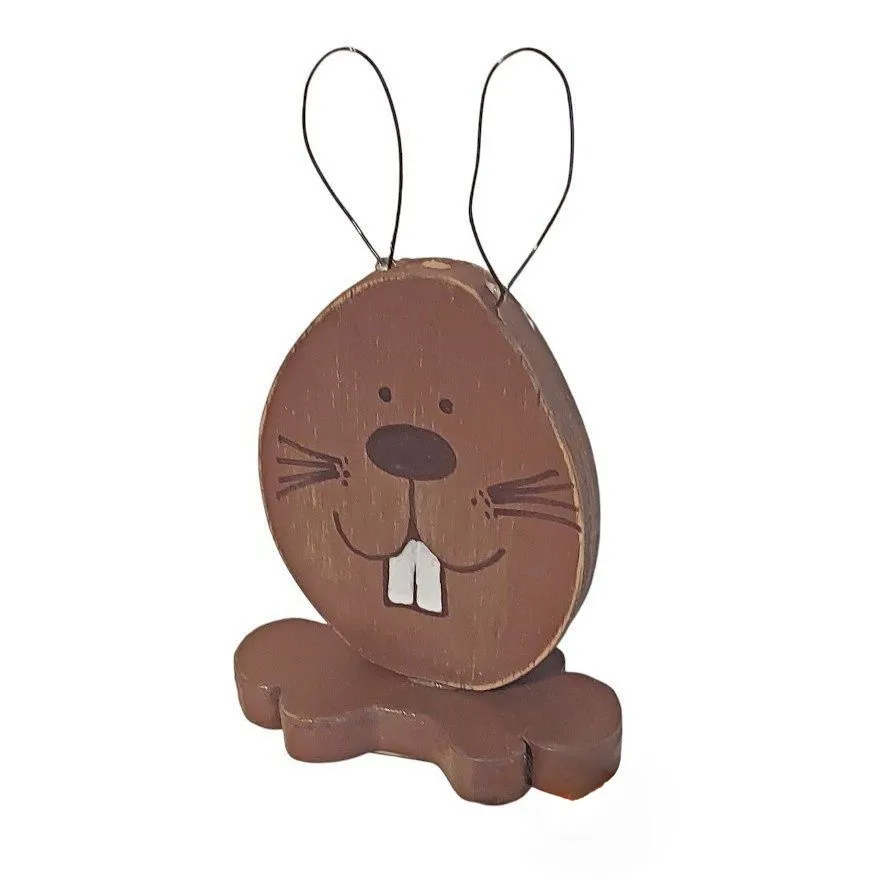 Wooden Bunny Easter Decorations with Wire Ears