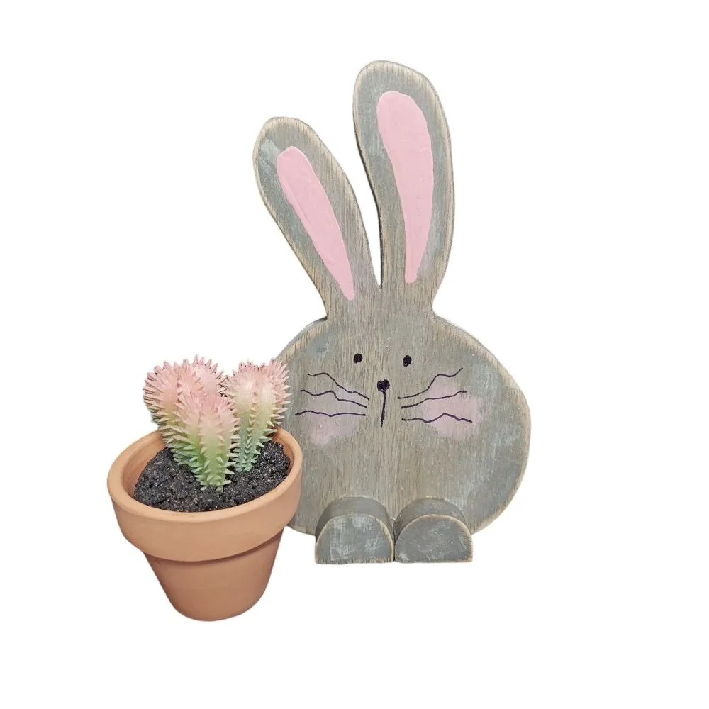 Wooden Bunny with Plant Decoration
